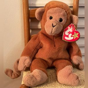 RAREST Ty Beanie Babies Bongo The Monkey 1995 - Tantail - Retired- PVC Pellets